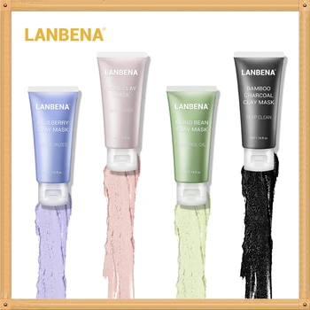 

LANBENA Mung Bean Clay Face Mask+Bamboo Charcoal+Blueberry+Rose Deep Cleaning Remove Grease Shrinks Pores Nourishing Skin Care