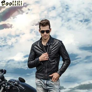 

Boollili Jaqueta De Couro Motoqueiro Men Genuine Leather Jackets Slim Sheepskin Coat Black Leather Jacket Men Plus Size 5XL