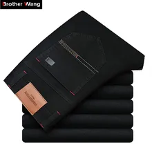 Классический стиль Бизнес повседневные мужские прямые черные джинсы новые модные эластичные джинсовые брюки мужские брендовые высококачественные брюки