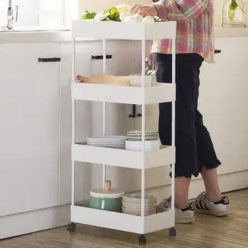 

Simple Four-layer Shelf, Portable Storage Rack Tidy Indoor Storage Multifunctional Trolley, Removable Storage Cart
