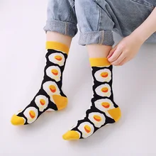 Милые Носки с рисунком еды для женщин, повседневные хлопковые носки со смешным рисунком яиц, суши, гамбургеров, авокадо, фруктов, женские носки