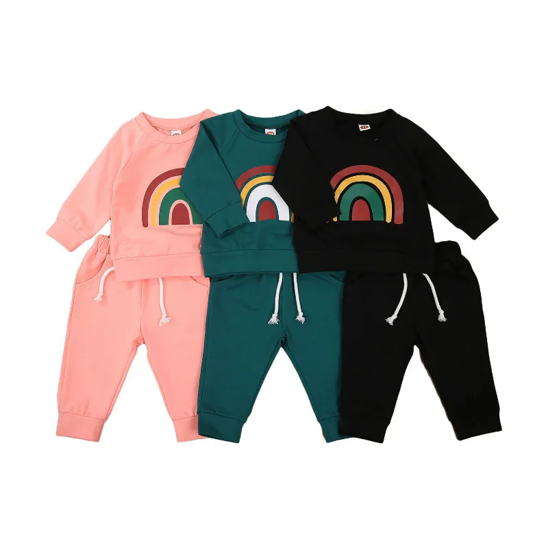 

Autumn Winter Newborn Kids Baby Boy Girl Rainbow Printed Tops Long Sleeve Sweatshirt Pants Outfits
