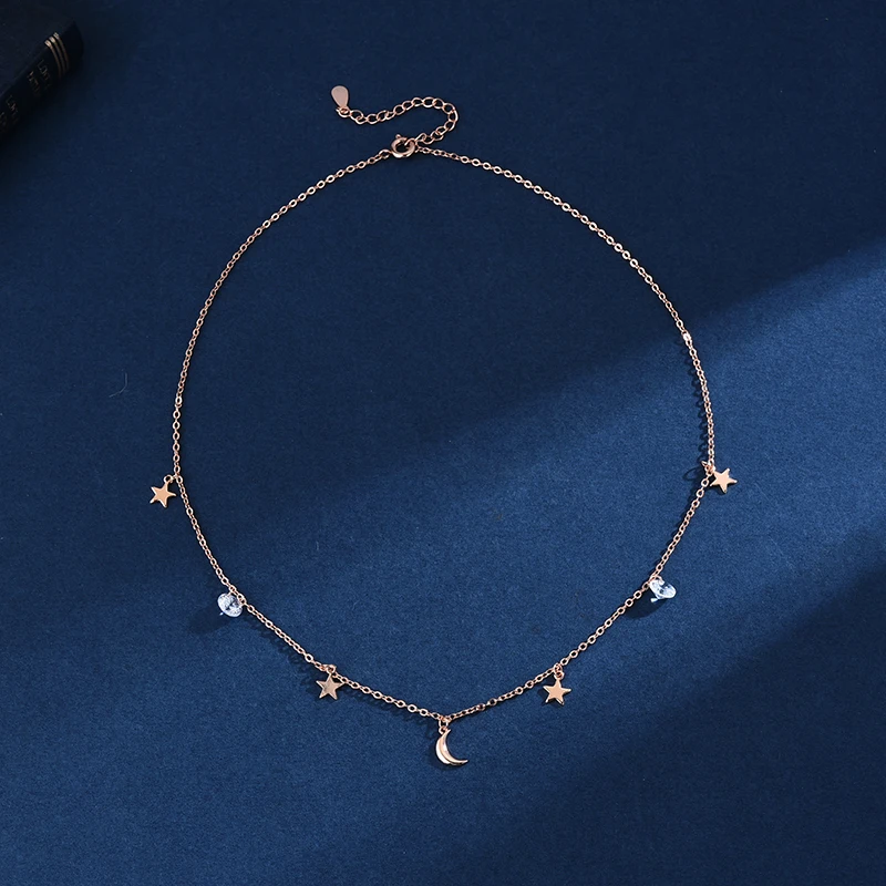 925 Sterling Silver Shiny CZ Stars & Moon Pendants Choker Necklace For Women Wedding Gift NK043 pendant necklace,silver necklace,silver pendant