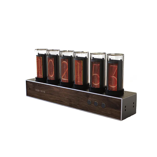 Luxury Nixie Tube Clock Wood Creative Digital Light Desk Clock Vintage Electronic Desktop Table Digital Watch Decor Gift Ideas Silver