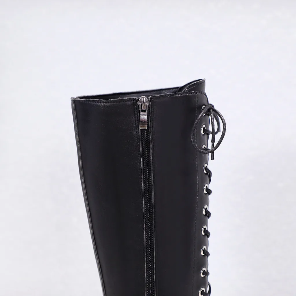 Зимние Сапоги выше колена Женская модная теплая обувь на шнуровке на среднем толстом каблуке в стиле ретро высокие сапоги chaussures femme