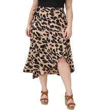 Large Size Women Leopard Skirts Casual Summer Lace-up Asymmetrical Skirt Vintage Mid-Calf Ladies High Waist Skirts 6XL D35