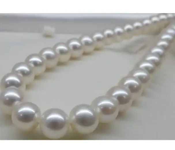 

11-12MM PERFECT ROUND SOUTH SEA GENUINE WHITE PEARL NECKLACE 14K GOLD CLASP