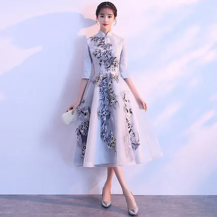 

Late Formal Dress Mid-length 2019 New Style Summer Banquet Formal Dress Women's Annual General Meeting Chinese Style Improved Ch