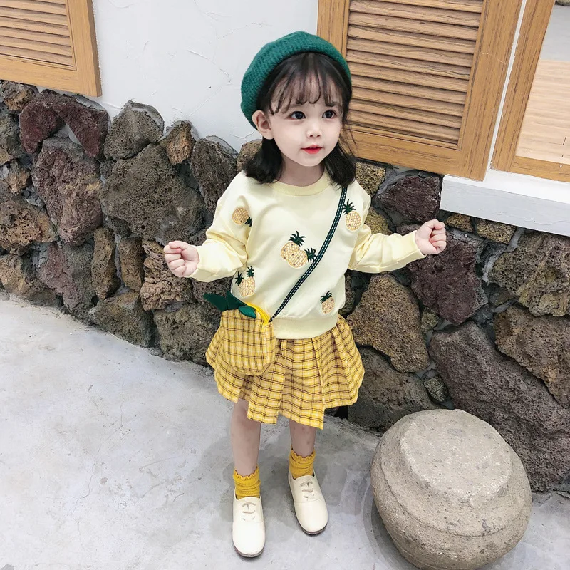 

2019 Autumn New Style CHILDREN'S Suit Sweet Pineapple Bag Wrapped Skirt Three-piece Set GIRL'S Hoodie Skirt Set