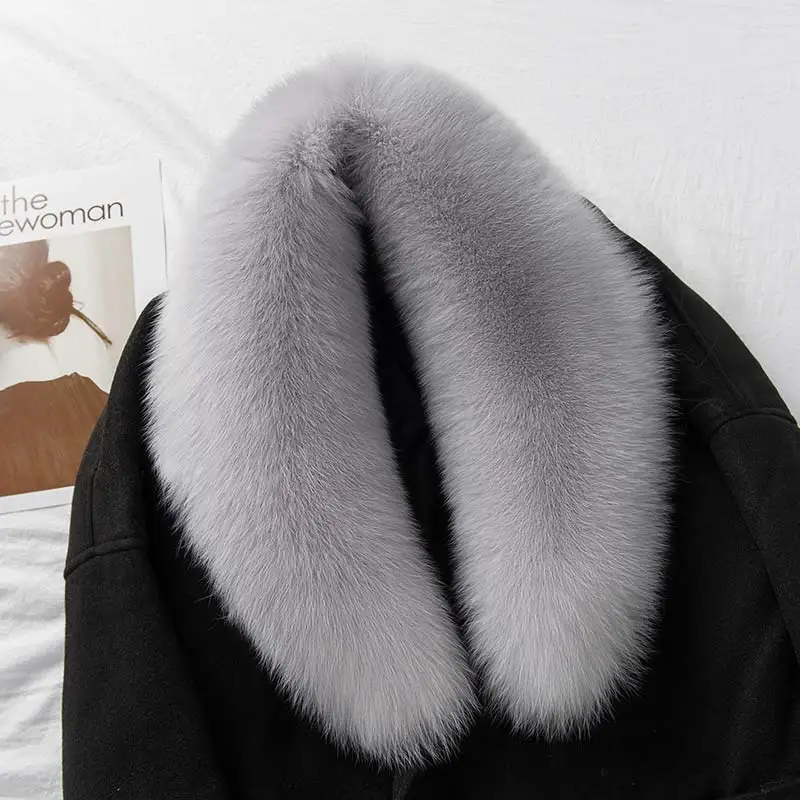 Мужская и женская зимняя куртка из натурального Лисьего меха большой мех меховой воротник шарф зеленый фруктовый ожерелье-воротник Длинная секция - Цвет: Светло-серый