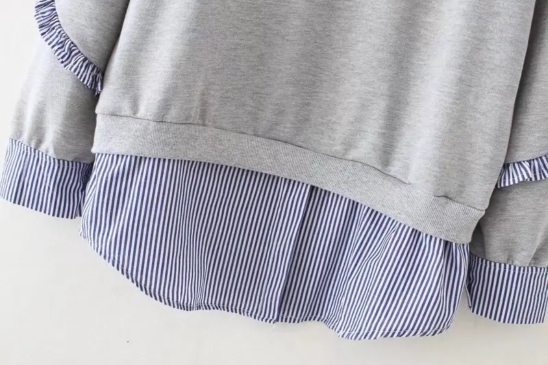 Большие размеры XL до 5XL женские толстовки с длинными рукавами осенние модные серые и черные полосатые пуловеры с круглым вырезом
