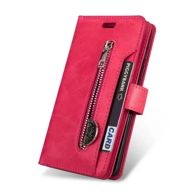 Hot Pink Винтажный кожаный чехол с карманом на молнии для samsung Galaxy S10 Plus S10e S10, кошелек, 9 отделений для карт, Fundas Folio Book Note 10+ Note10 5G - Цвет: Hot Pink
