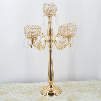 

Gold/Silver 5-Head Candlestick Iron Electroplate Crystal Candelabra Dining Table Hotel Candle Holder Wedding Scene Setting
