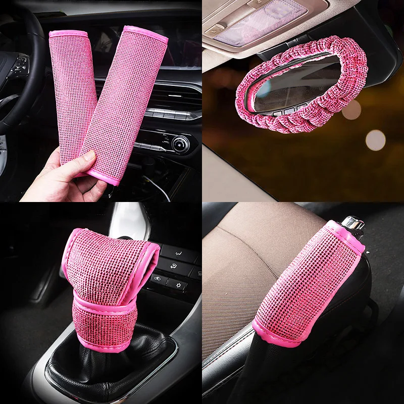 Mayco Bell Coprivolante per Donna Diamond, coprivolante in Pelle Bling Bling per Auto Universale 15 Pollici con Diamante in Cristallo (Rosa Bianco