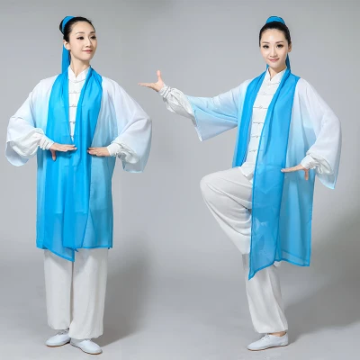 Градиентный цвет Taijiquan одежда для выступлений цельная вуаль для мужчин и женщин команда Taiji боевые искусства Защита от солнца - Цвет: blue