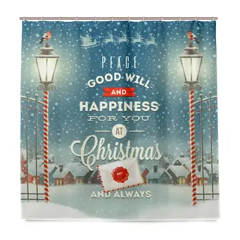 

Shower Curtains Christmas Holiday Greeting Polyester Waterproof Resistant Bath Curtain for Bathroom Kids Bathroom Decor