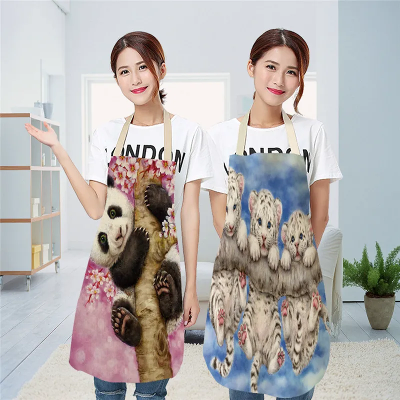Panda Apron Pattern Kitchen Apron Cotton Linen Aprons for Woman Sleeveless Home Cooking Baking Bibs Cleaning Tools