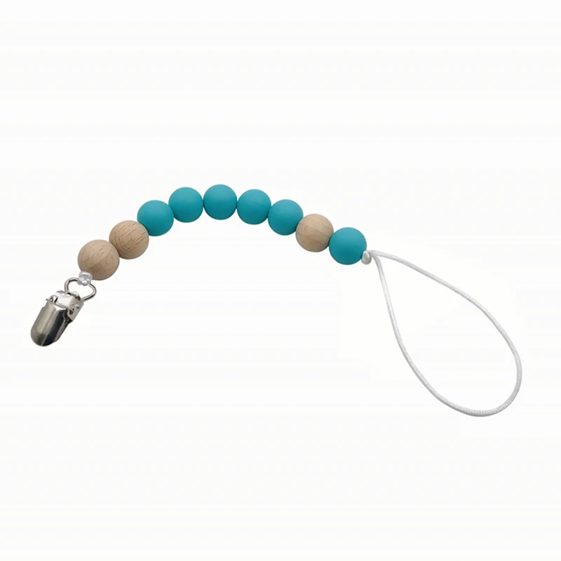 Baby Teether Pacifier Chain Organic Teether Natural Teething Grasping Toy Silicone Beads Toddler Teether Newborn DIY Baby Gift
