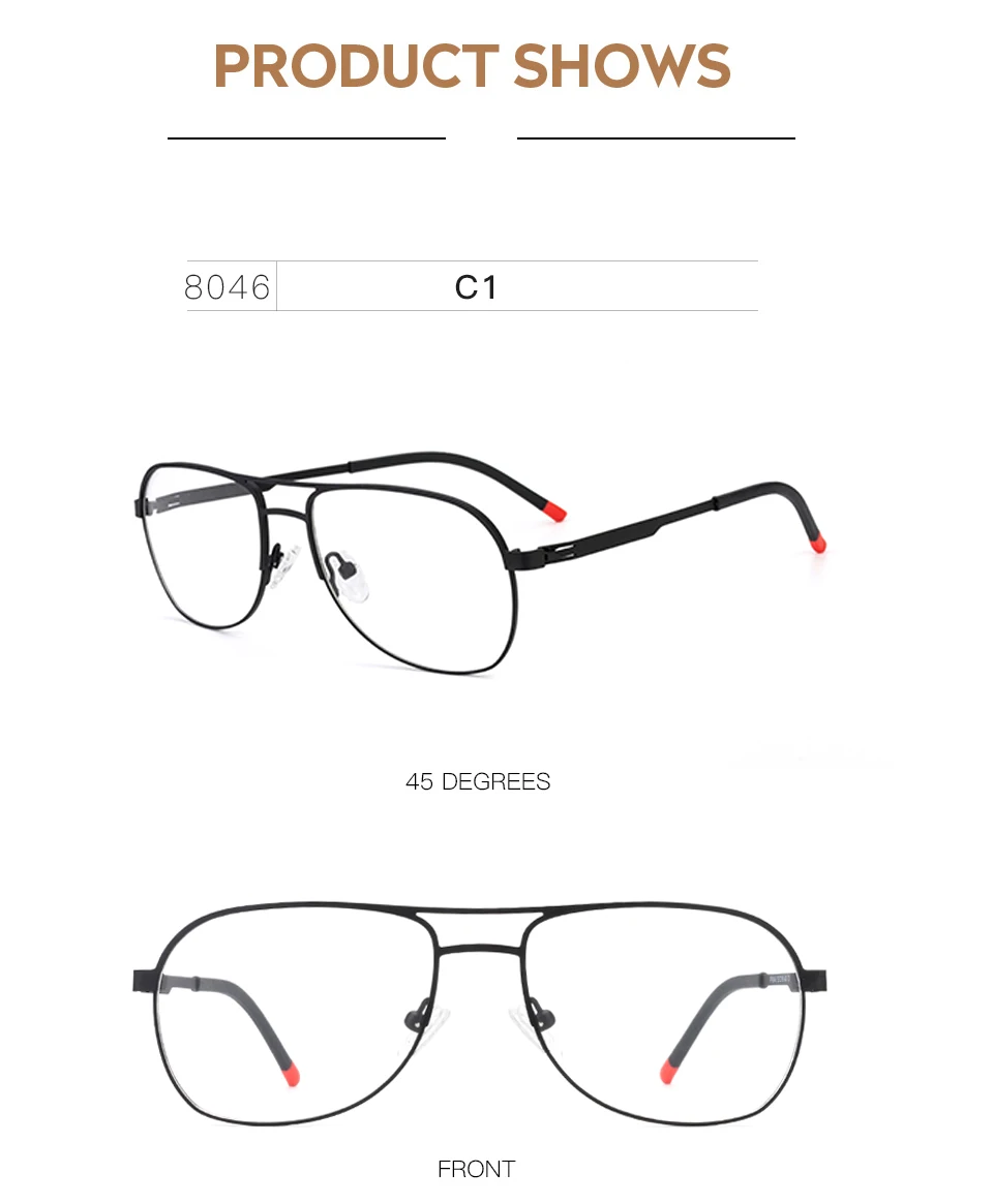 Metal Full Eyeglasses Frame Men Super Light Metal Retro Optical Glasses Frame Legs Unique Design #8046