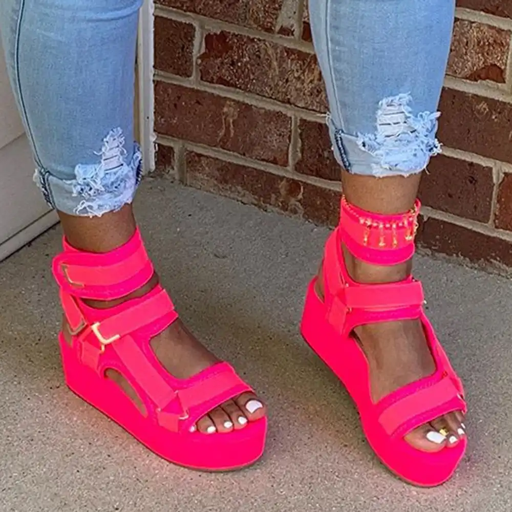 Strappy velcro open toe platform platform plain sandals Outlet