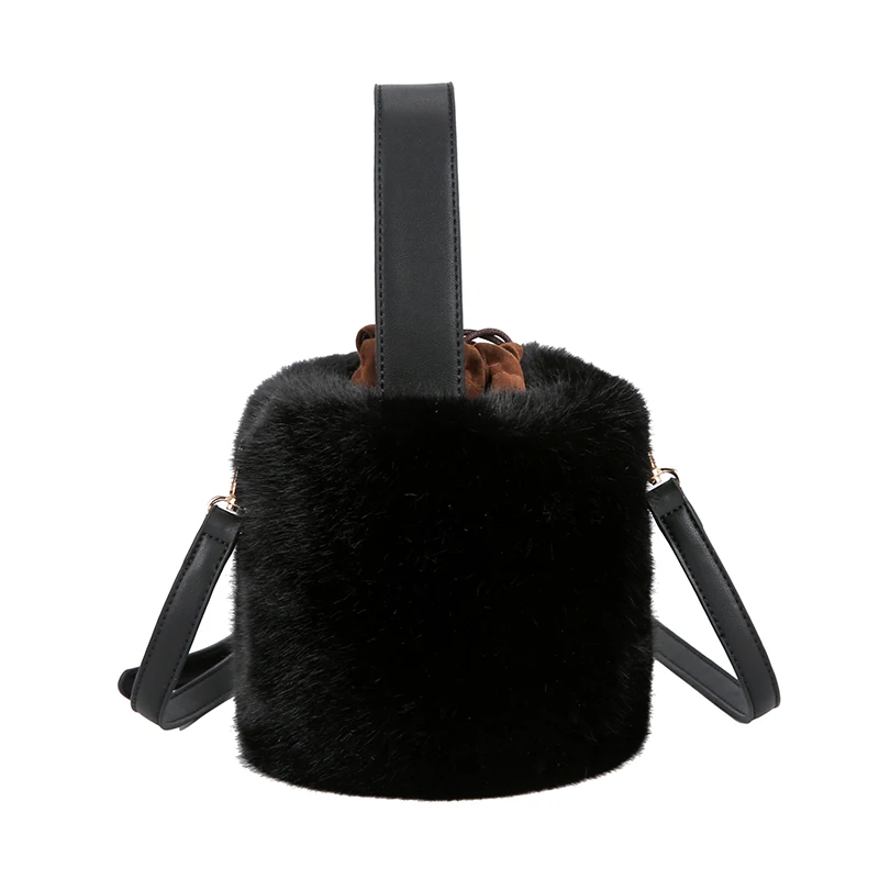 Luxury Ladies Bag Winter Crossbody Fashion Designer Bags Famous Brand Women Bags High Quality Plush Women's Bag Rounded Handles - Цвет: Черный