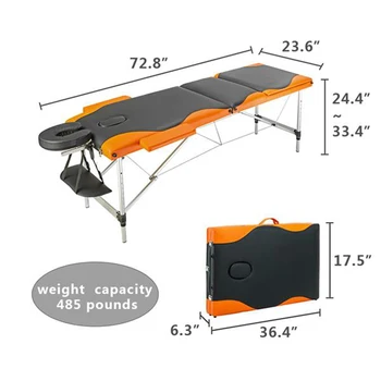 

3 Sections Folding Portable Aluminum Foot Beauty Massage Table 60CM Wide Black & Orange