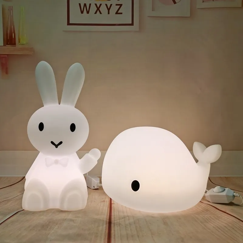 New big whale Night Light Children Cartoon Bunny Rabbit Hare LED Table Lamp For Baby Kids Christmas Gifts Bedside Desk Light