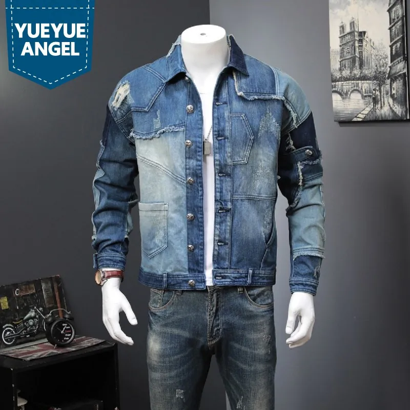 Spring Autumn Vintage Mens Spliced 