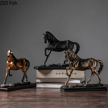 

RETRO STEED ORNAMENT HORSE STATUE OFFICE STUDY DESKTOP DECORATION RESIN CRAFTS STATUETTE AMERICAN LIVING ROOM VINTAGE HOME DECOR