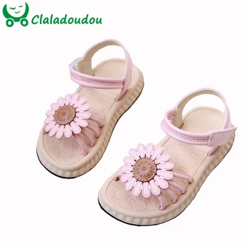 

13.5-19CM High Quality Kids Girls Flower Sandals Beige Pink Princess Dress Summer Shoes Soft Sole Anti-slip Toddler Girls Shoes