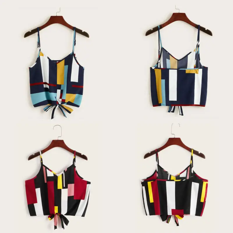 Летний женский сексуальный укороченный топ без рукавов на бретельках майка с