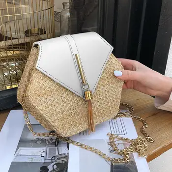 

Hexagon Mulit Style Straw+leather Handbag Women Summer Rattan Bag Handmade Woven Beach Circle Bohemia Shoulder Bag boho bag