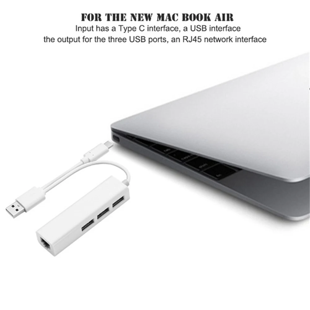 Оригинал для MacBook Chromebook 3 порта USB 3,1 концентратор типа C к Gigabit Ethernet LAN RJ45 высокоскоростной адаптер передачи данных сеть