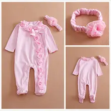 Комбинезон с длинными рукавами для новорожденных девочек 0-7 месяцев; комбинезон; комплект одежды; повязка на голову