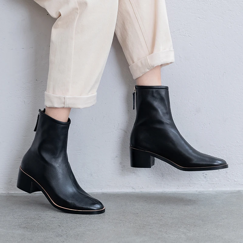 

2019 Punk Women Genuine Leather ankle Boots Female Motorcycle Boots Night Club Shoes Woman Platform Boots Chunky Heels