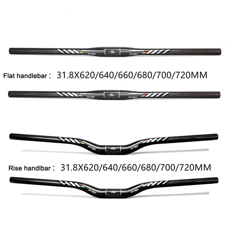 Full Carbon Fiber MTB Road Bike 31.8mm Handlebar Durable Flat Rise Bar 620 640 660 680 700 720mm Bicycle Parts Accessories