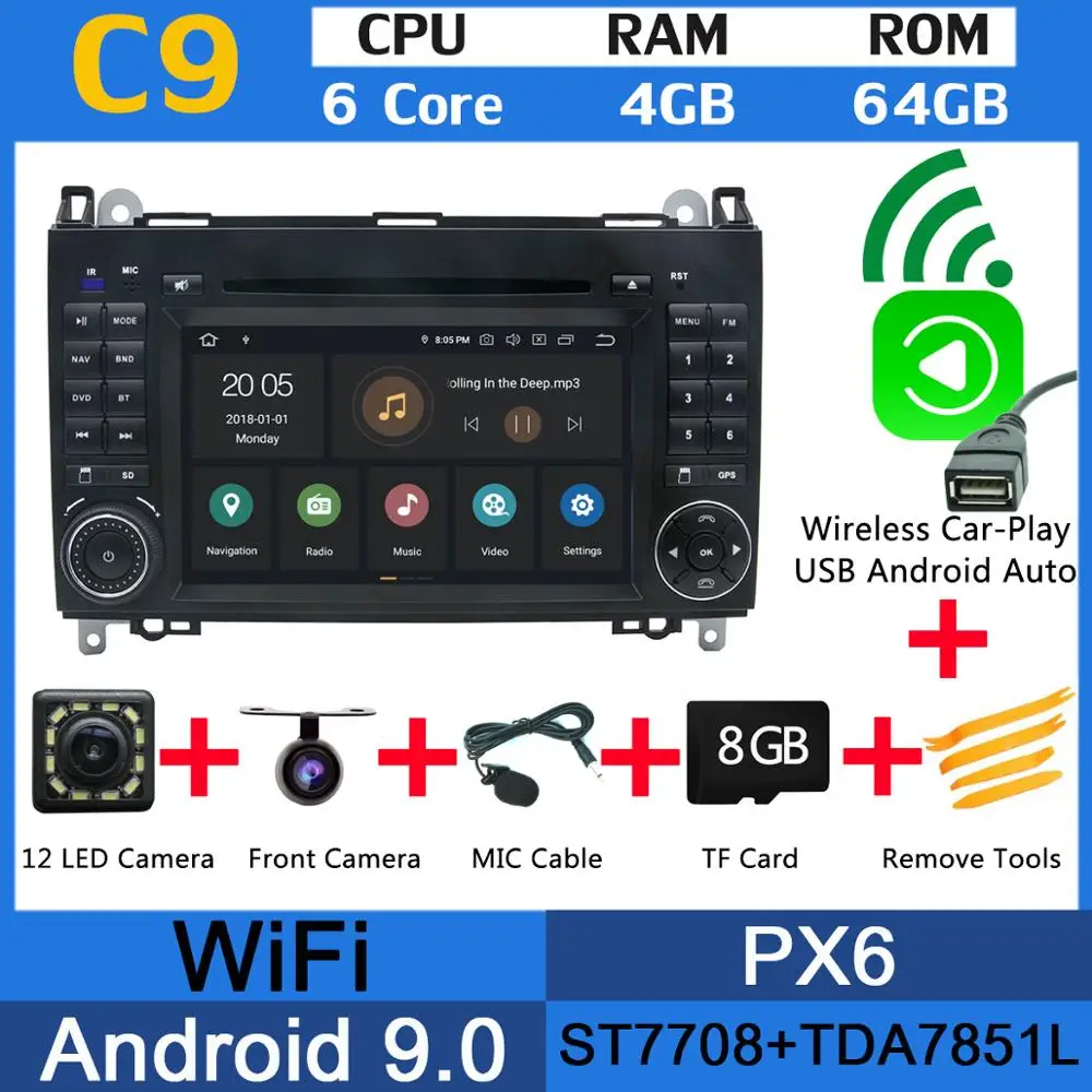 PX6 Android 9,0 8 ядерный 4G+ 64G Автомобильный dvd-плеер CarPlay радио gps для Mercedes Benz Viano Vito B класс W169 W245 B200 W639 W906 A160 - Цвет: PX6 Wireless CarPlay