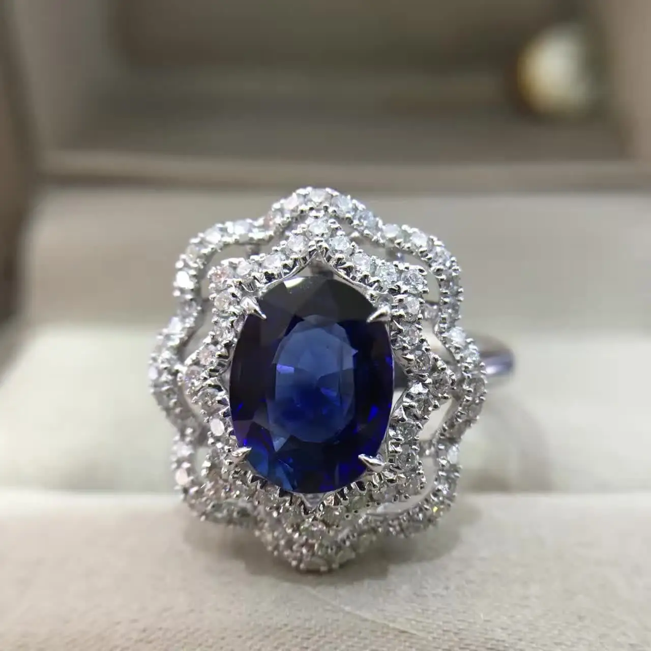 2.012ct+ 0.461ct 18K золото натуральный сапфир женское кольцо с алмазной установкой новое Изысканное Украшение на свадьбу обручальное кольцо