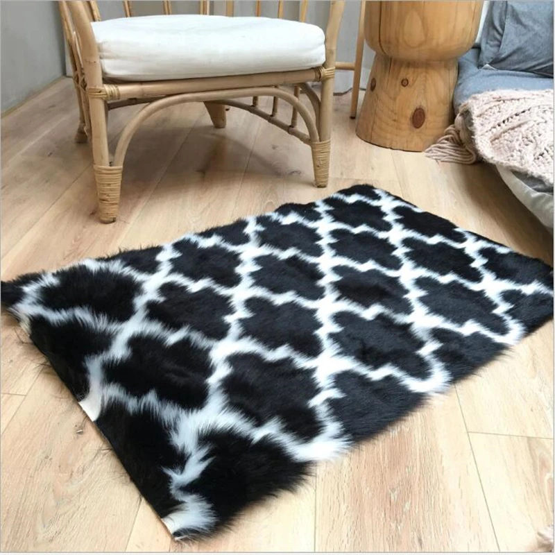AOVOLL с принтом, четырехлистный коврик из искусственного меха, длинный шерстяной коврик, нескользящий ковер для спальни, гостиной, ковер из меха