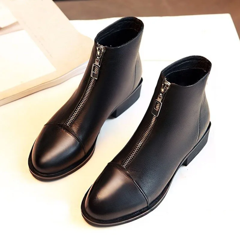 

Women Boots PU Leather Autumn Winter Shoes Woman Fashion Martin Boots Pointed-toe Female Botas Mujer Square Heel Girls Short Mo