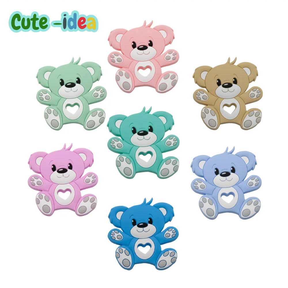 Cute-idea 1pc Silicone Teether bear Beads BPA Free Food Grade Baby Teething Chewable animal Molar Toys Nursing Pacifier DIY