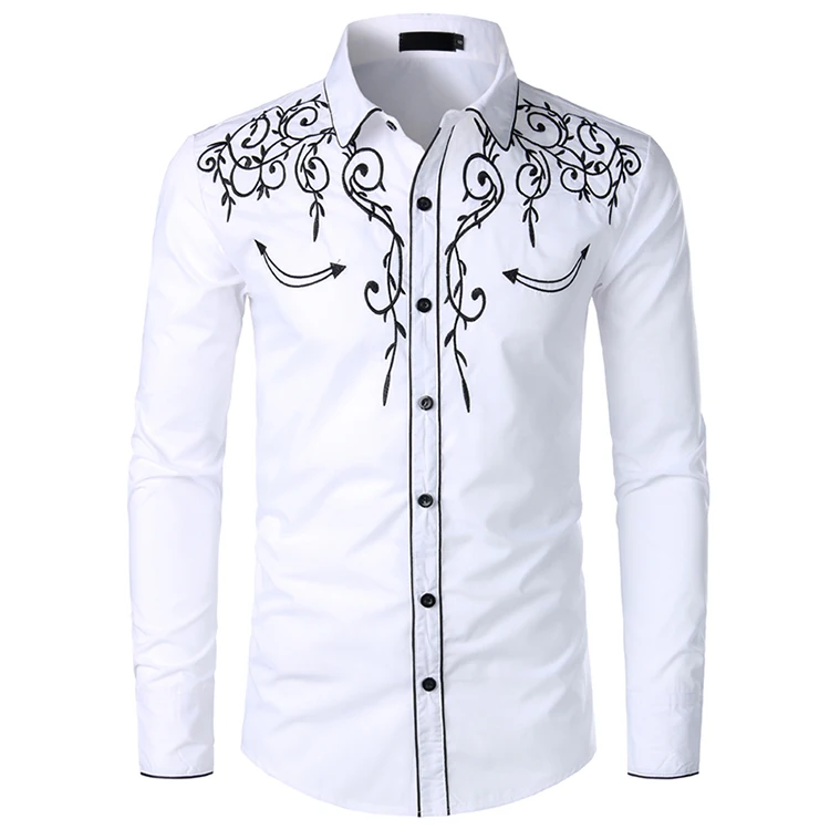 Подкладка мужские модные рубашки рубашка с вышивкой Американский ковбойские Стиль футболка в западном стиле; Джинсовая ткань с вышивкой