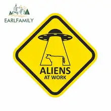 EARLFAMILY 13cm x 13cm Cartoon Aliens At Work Car Stickers Vinyl JDM Bumper Trunk Truck Graphics RV VAN 3D DIY Fine Decal