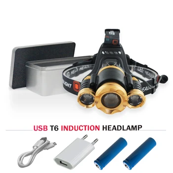 

zoomble headlamp usb Infrared sensor headlight 15000Lm Induction head torch lampe frontale waterproof camping led head lamp18650