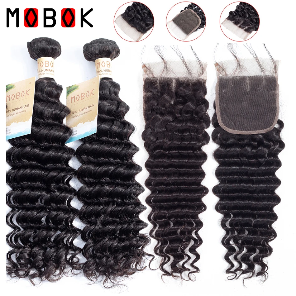 Бразильские волосы для наращивания, глубокая волна, 4 пряди, 4x4, 8-26 дюймов, человеческие волосы для наращивания, волнистые пряди Remy