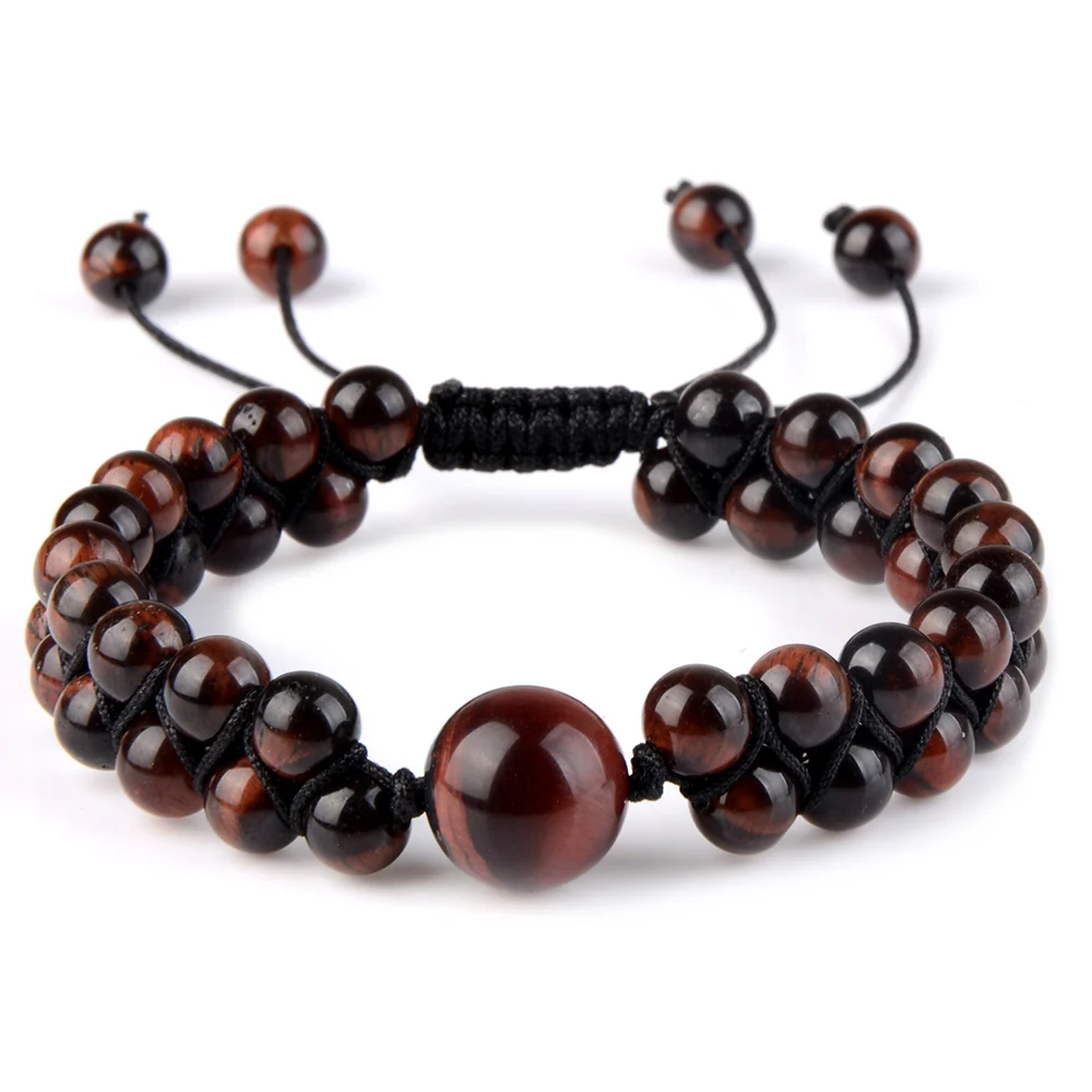  Natural Stone Bracelet Black Agate Tiger Eyes Handmade Braided Adjustable Double Layer Bracelets For Men Women Jewelry | Украшения и