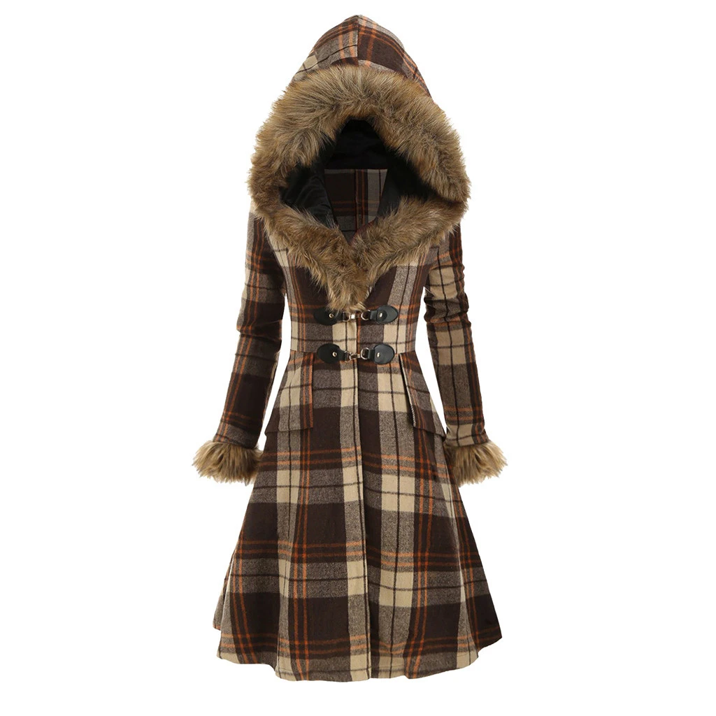 CHAMSGEND размера плюс, зимнее женское пальто в клетку, модное, искусственный мех, капюшон, теплое, утолщенное, хлопок, пальто для женщин, Mujer 1121