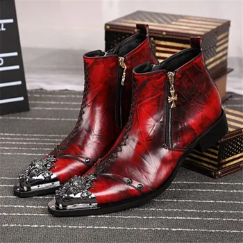 

Christia Bella Fashion British Rivets Men Ankle Boots Punk Real Leather Motorcycle Boots Fashion Man Formal Dress Boot Plus Size