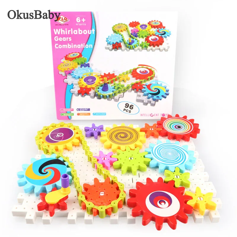 

DIY Creative 96pcs Children Educational Gear Blocks Assembly Plastic Gear Bricks With cranking Building Blocks Toys Gift set