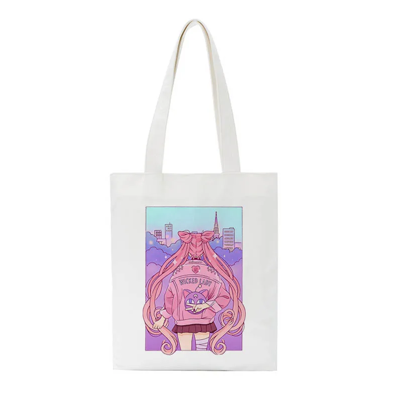 Sailor Moon Large Capacity Harajuku Casual Ulzzang Shopping Bag Canvas Summer Chic Japanese Cartoon Shoulder Bags - Цвет: C1